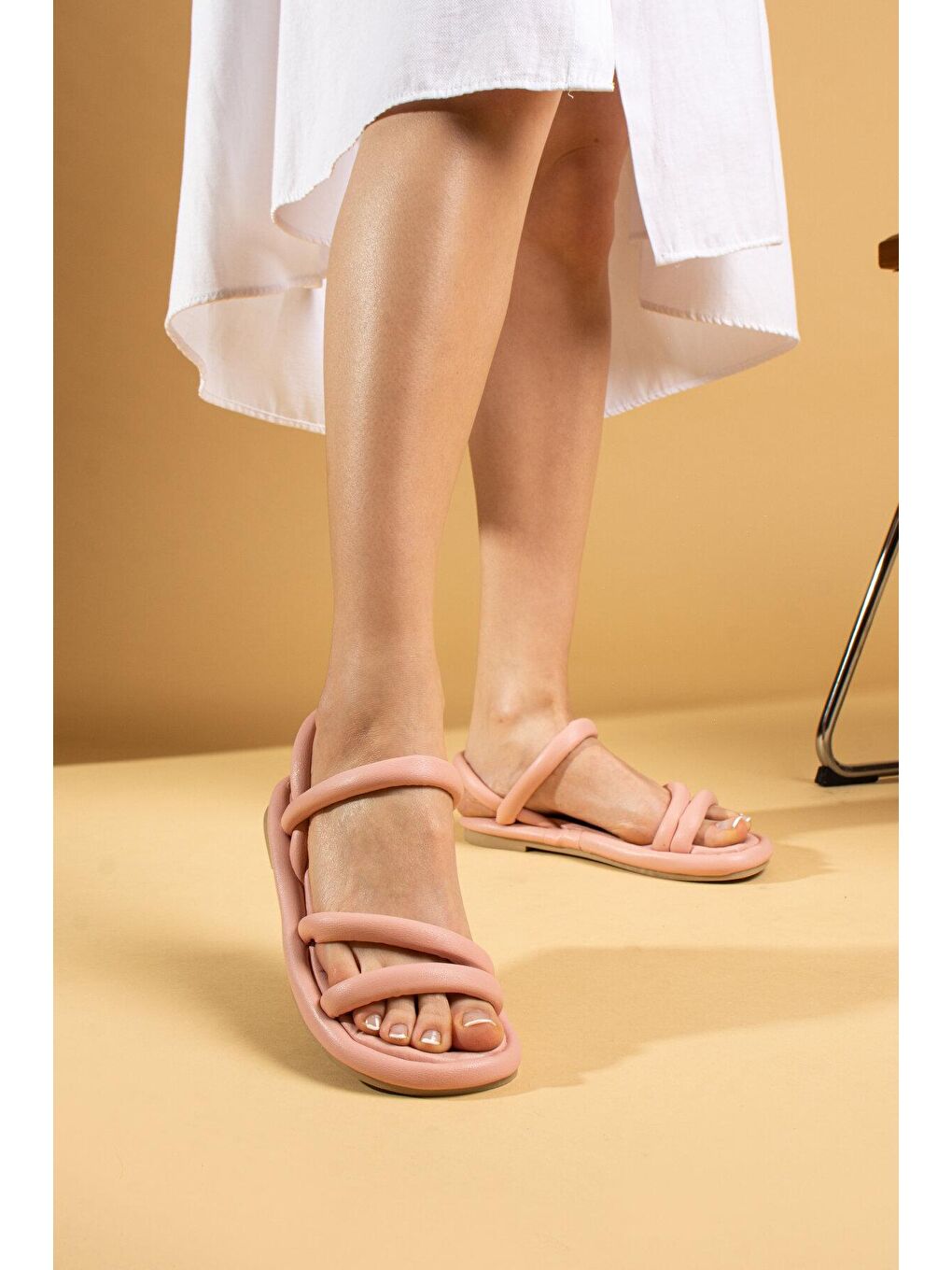 Pembe Çift Bant Rahat Taban Kadın Sandalet 007-75-23-2