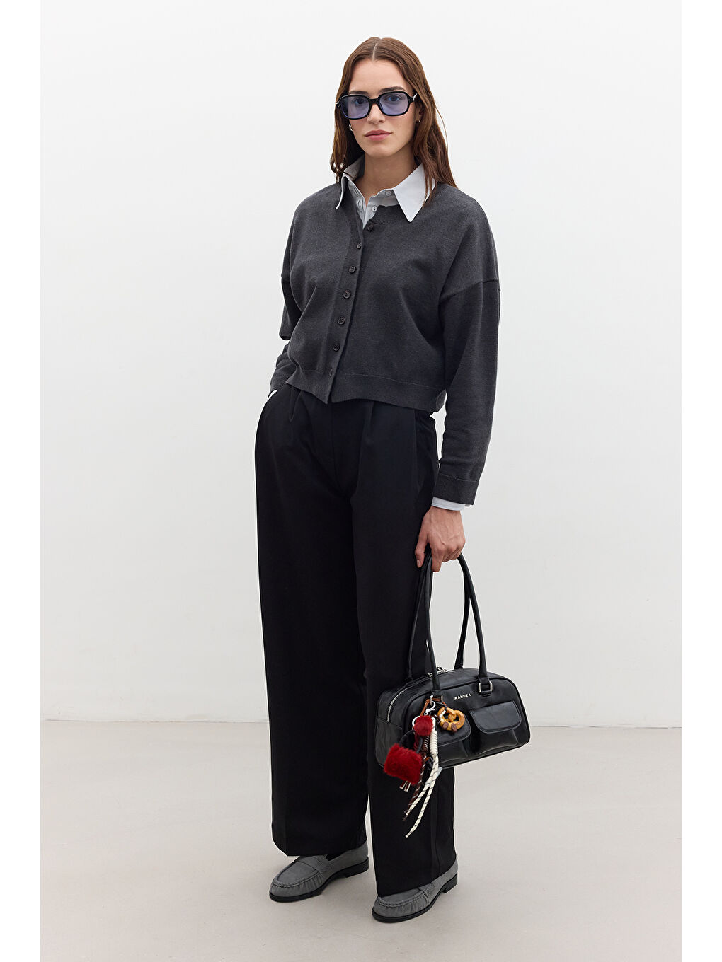 Yumuşak Dokulu Oversize Triko Hırka Antrasit-1