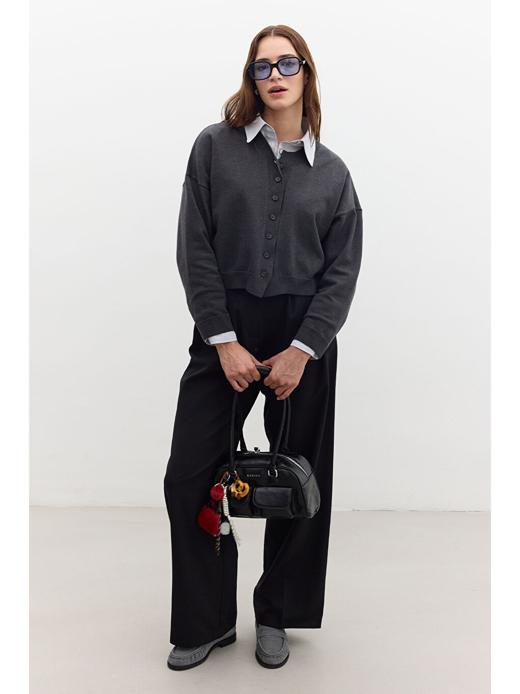 Yumuşak Dokulu Oversize Triko Hırka Antrasit-2