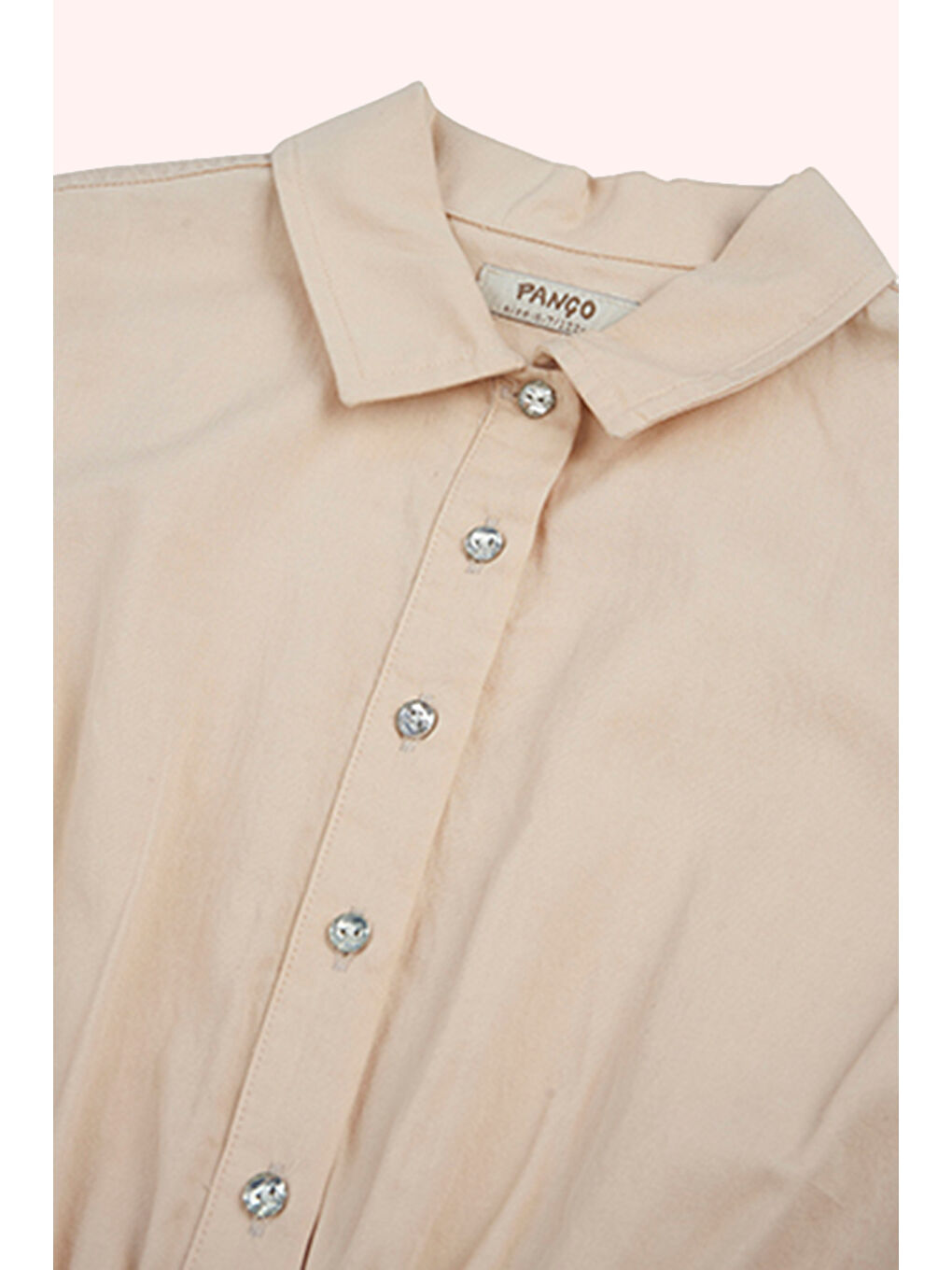 Kız Çocuk Düğmeli Gömlek Yaka Bej Salopet-2