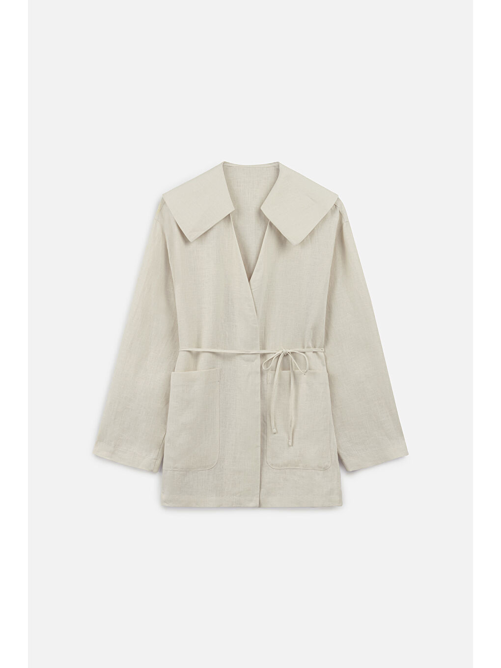Bej Keten Geniş Yaka Ceket Vanilya-1