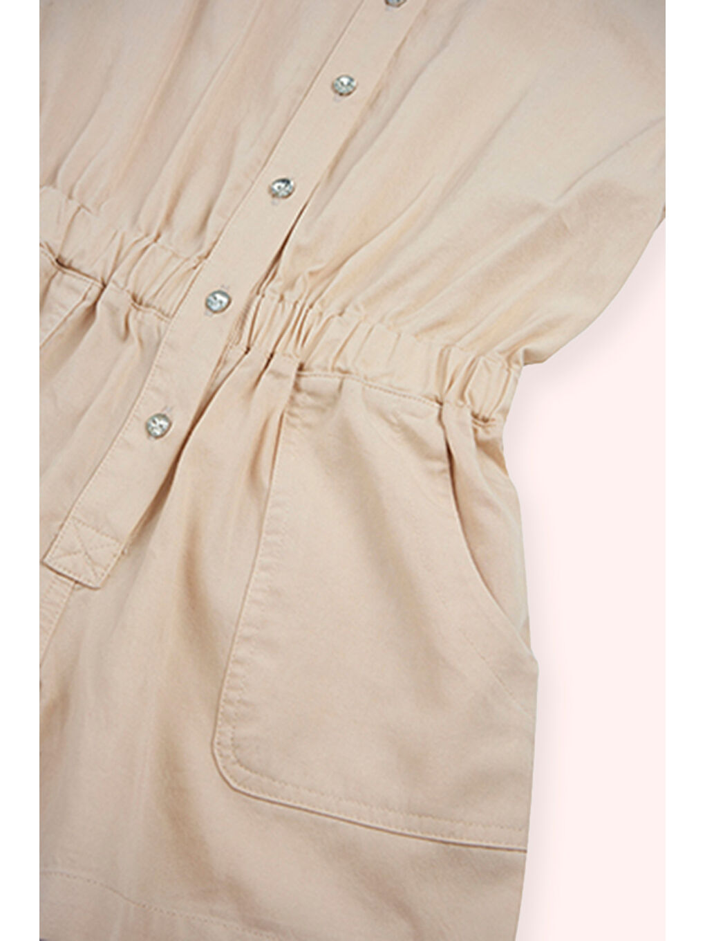 Kız Çocuk Düğmeli Gömlek Yaka Bej Salopet-3