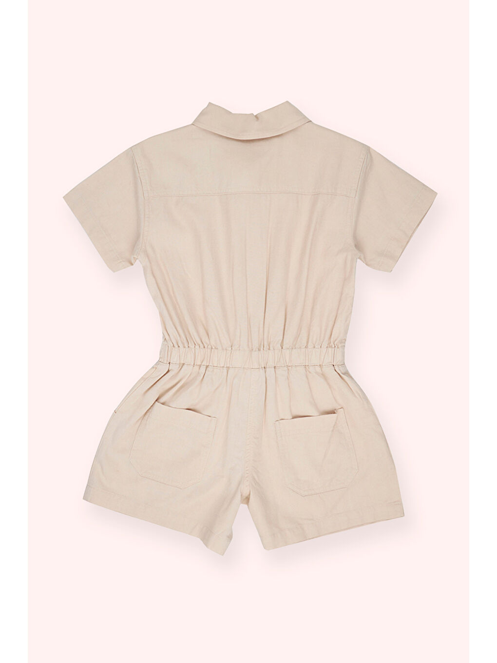 Kız Çocuk Düğmeli Gömlek Yaka Bej Salopet-4