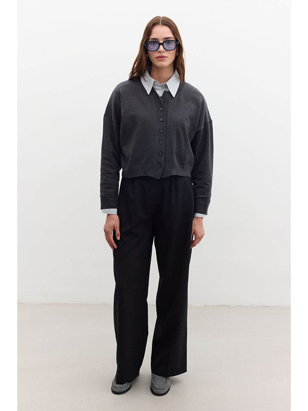 Yumuşak Dokulu Oversize Triko Hırka Antrasit-3