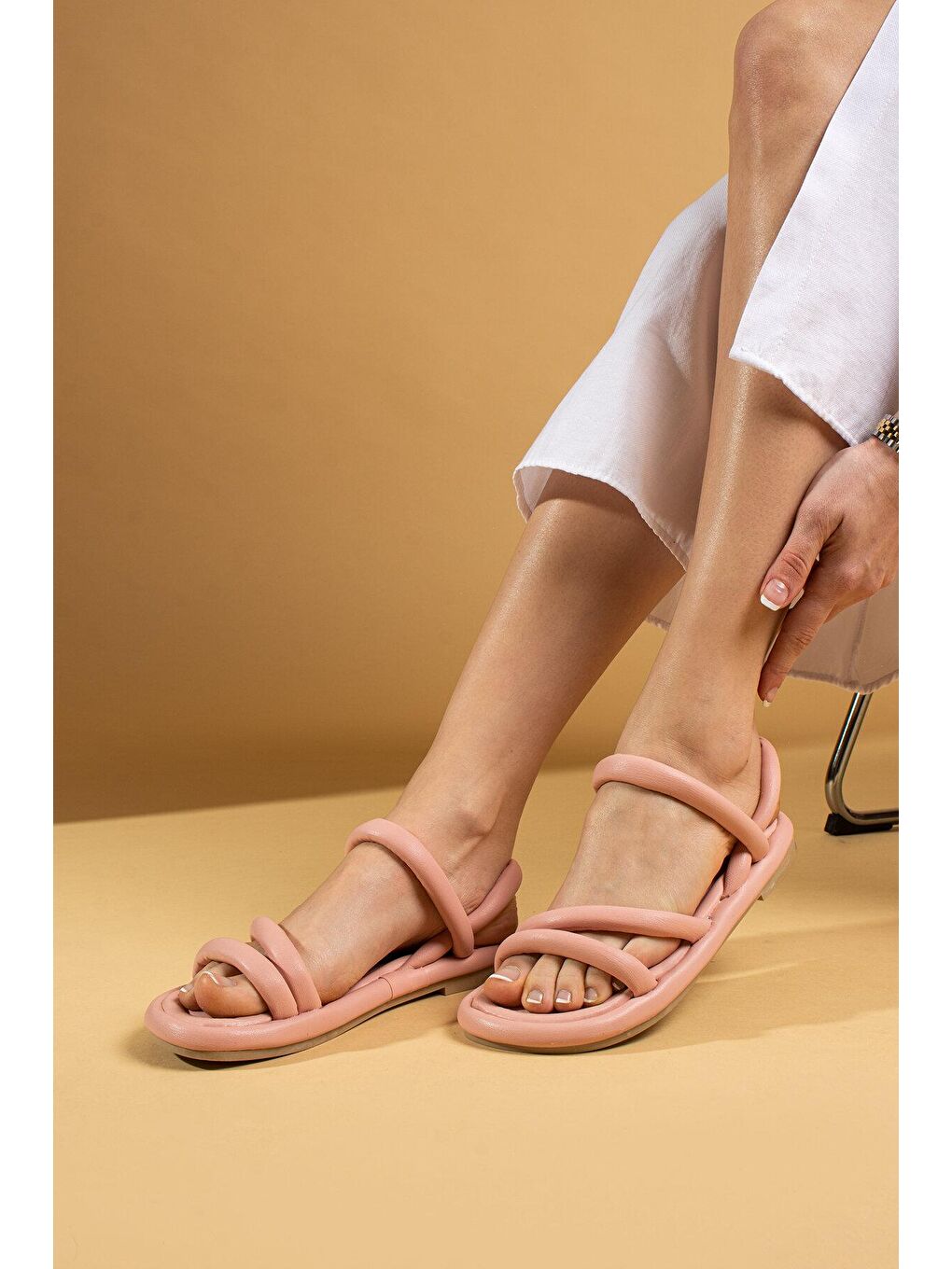 Pembe Çift Bant Rahat Taban Kadın Sandalet 007-75-23-3