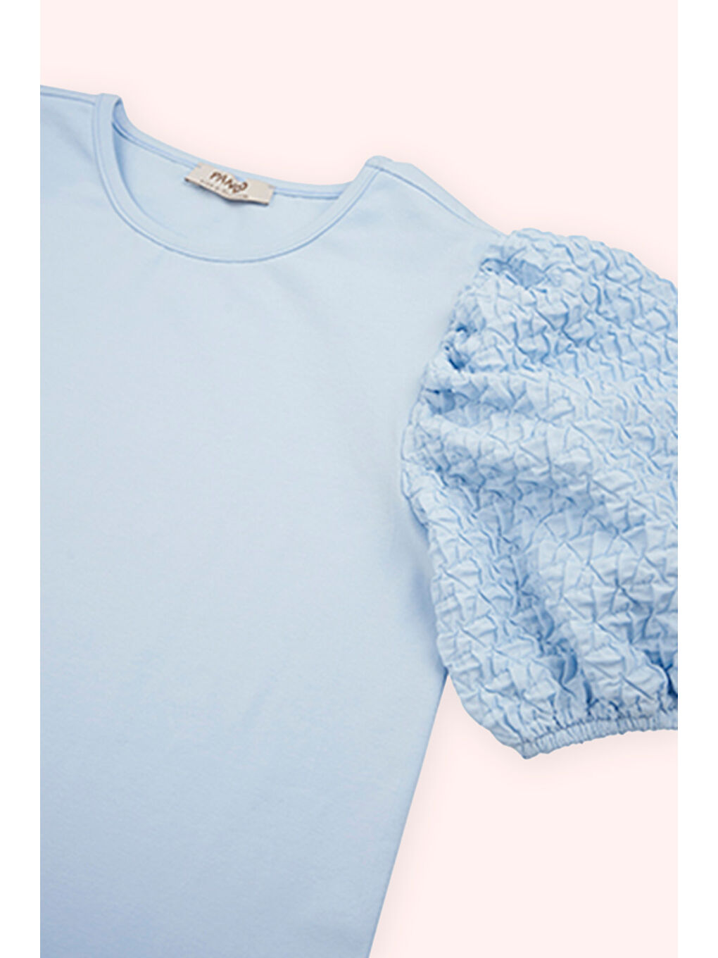 Kız Çocuk Kol Detaylı Mavi Tişört-2