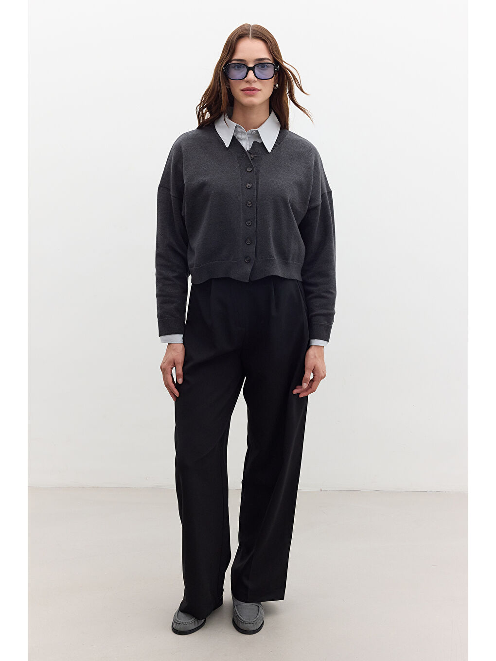 Yumuşak Dokulu Oversize Triko Hırka Antrasit-4