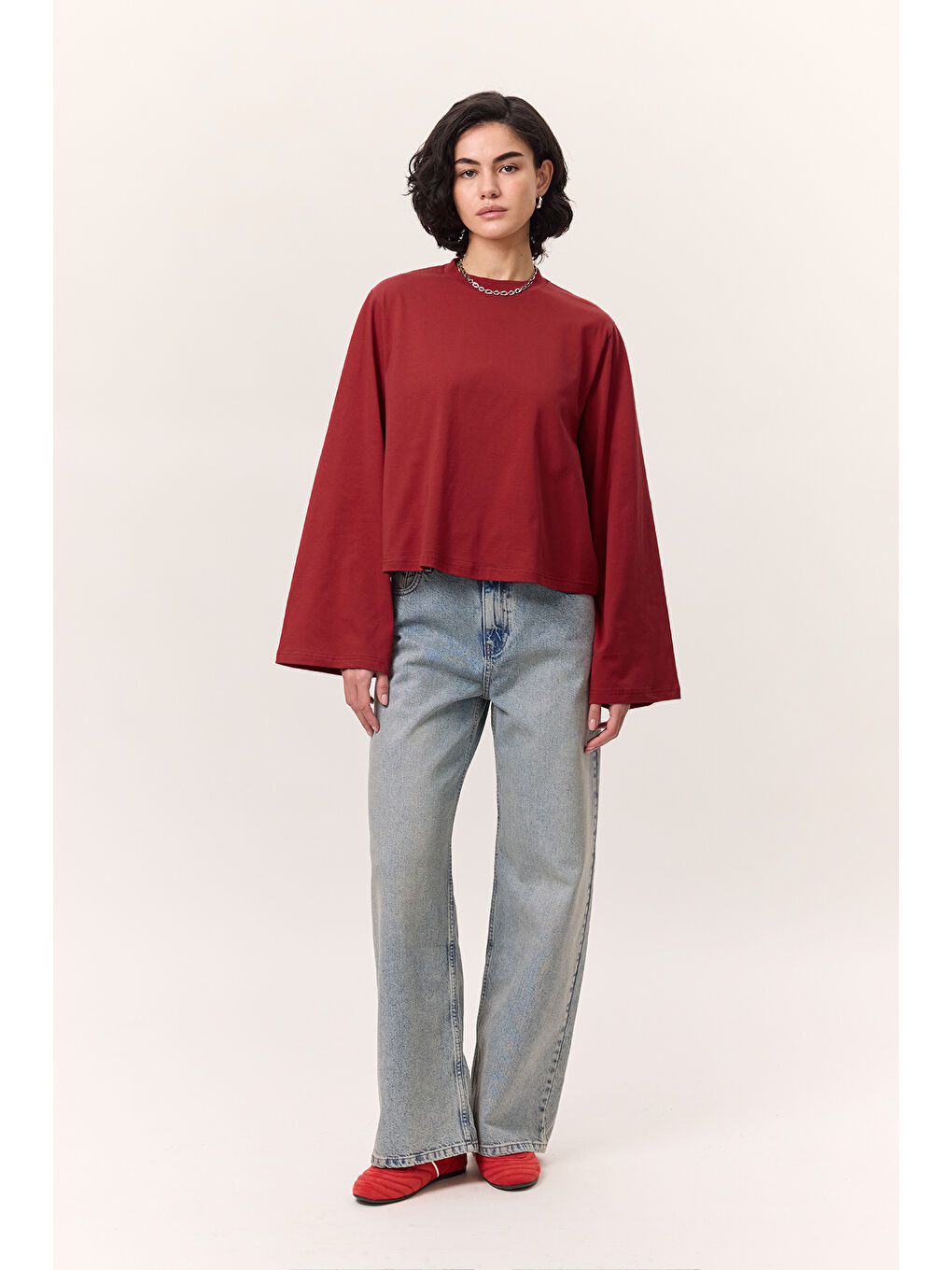 Uzun Kollu Kısa Tshırt Kırmızı-1