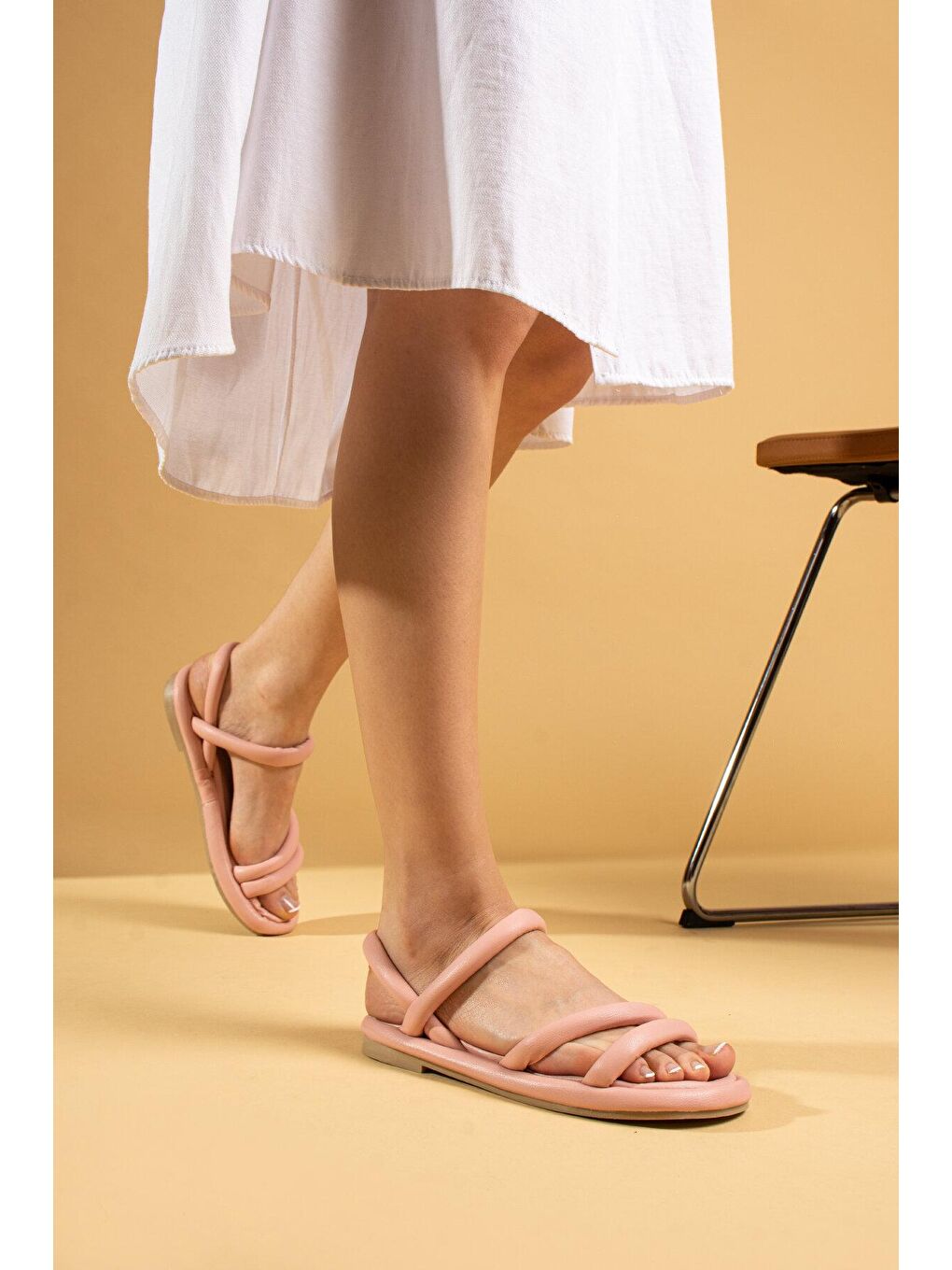Pembe Çift Bant Rahat Taban Kadın Sandalet 007-75-23-4