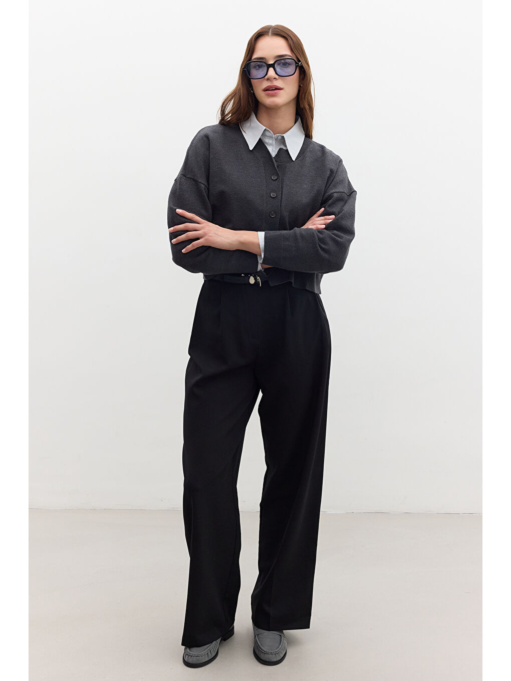 Yumuşak Dokulu Oversize Triko Hırka Antrasit-5