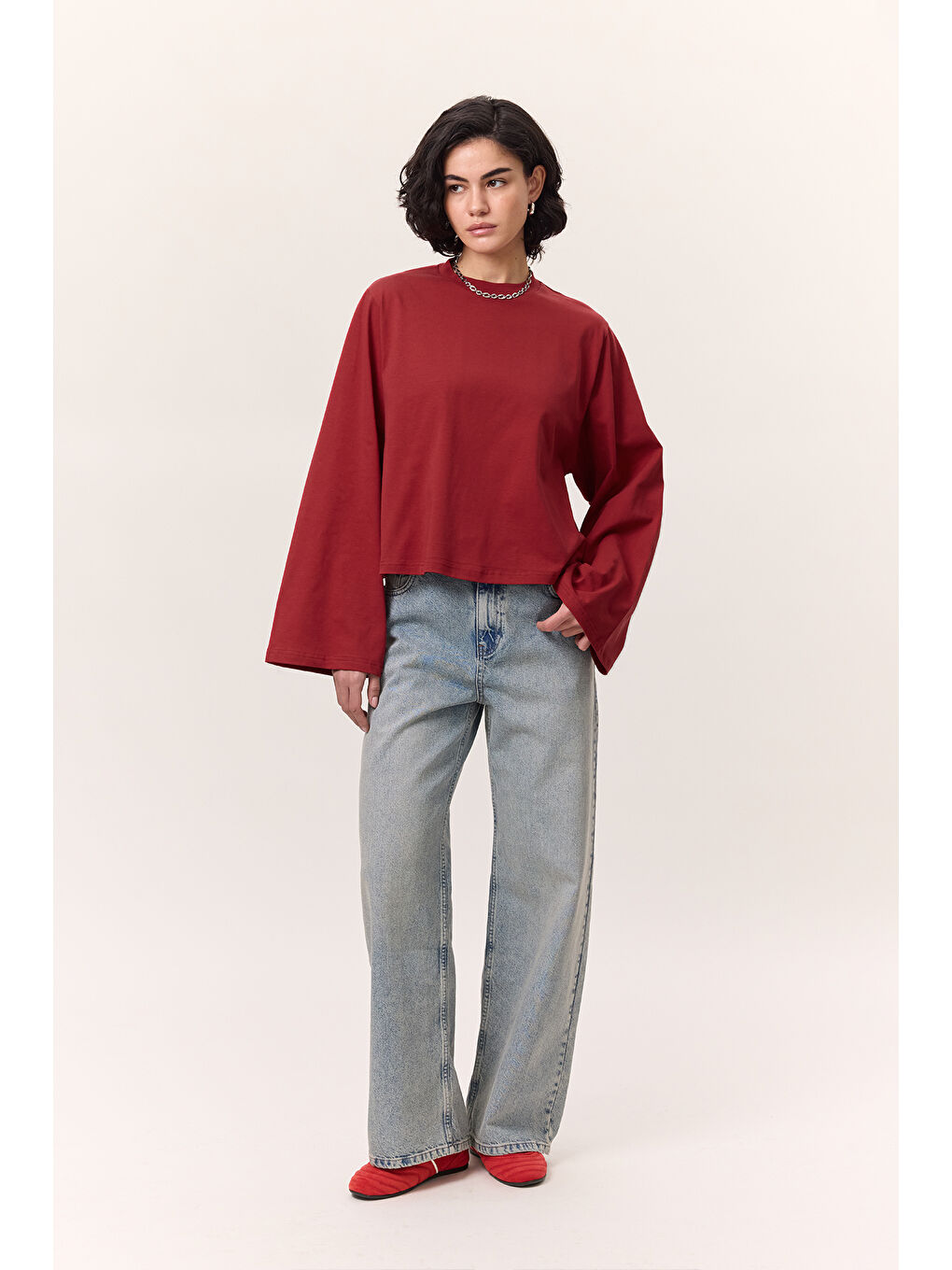 Uzun Kollu Kısa Tshırt Kırmızı-2