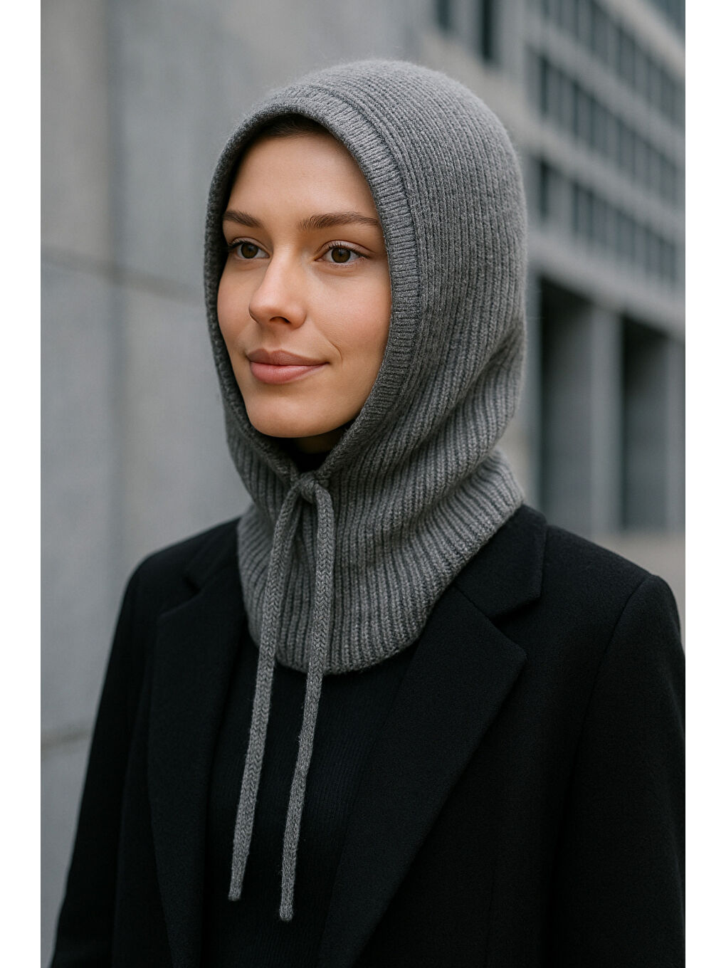 Kadın Triko Antrasit Balaklava Boyunluk Şapka BYN05-2