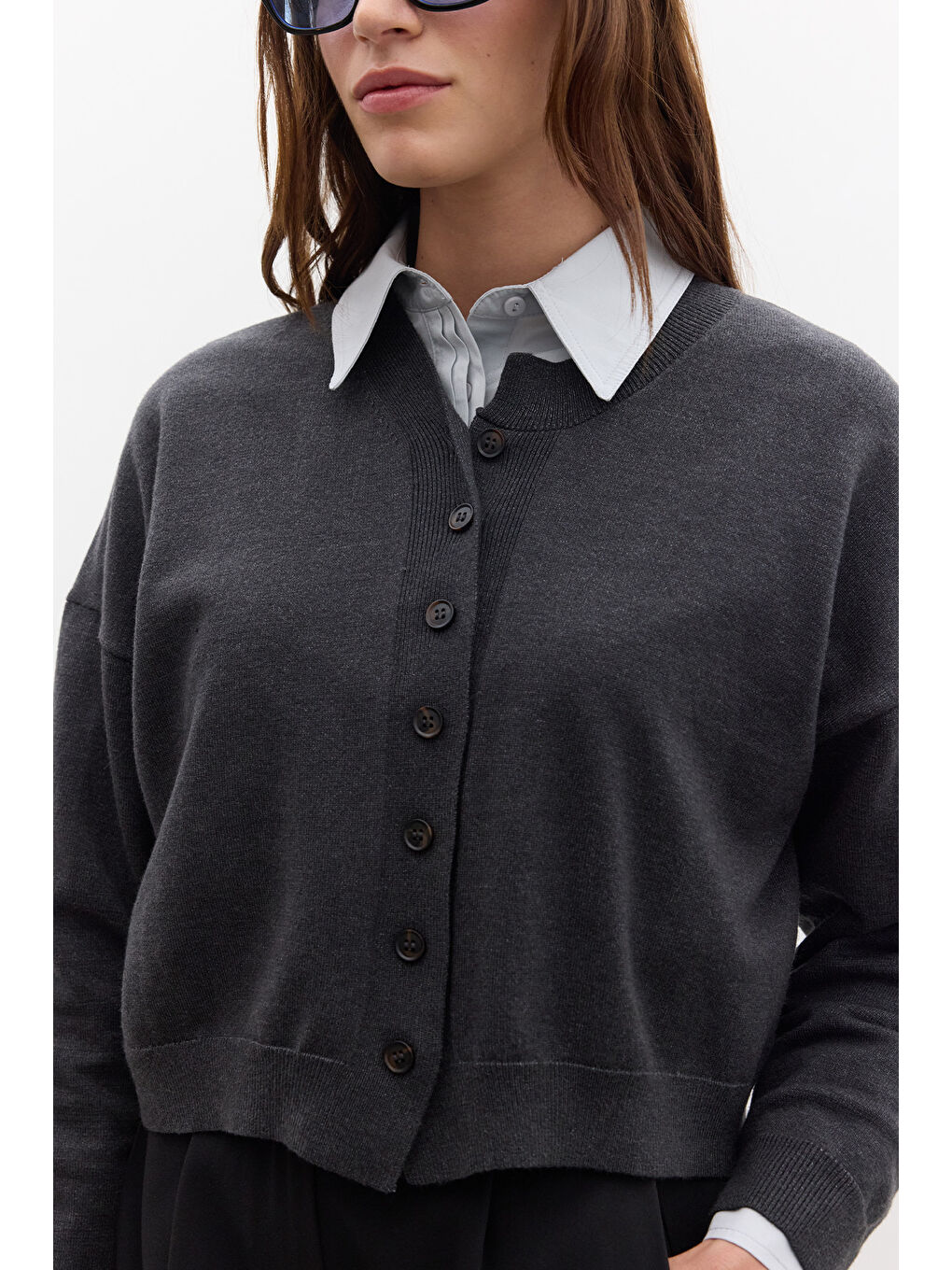 Yumuşak Dokulu Oversize Triko Hırka Antrasit-6