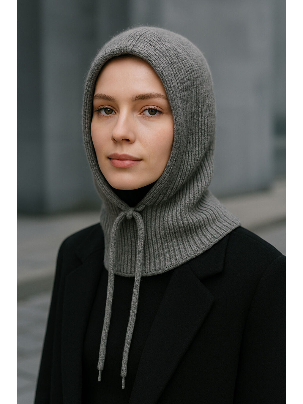 Kadın Triko Antrasit Balaklava Boyunluk Şapka BYN05-3