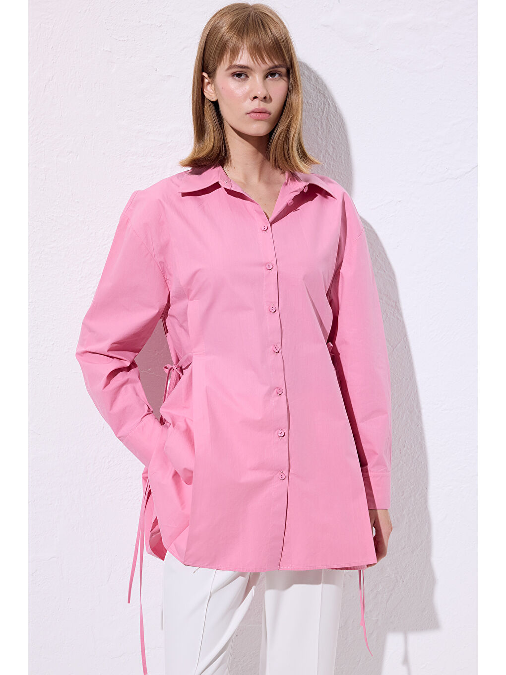 Bağlama Detaylı Gömlek Pembe-1