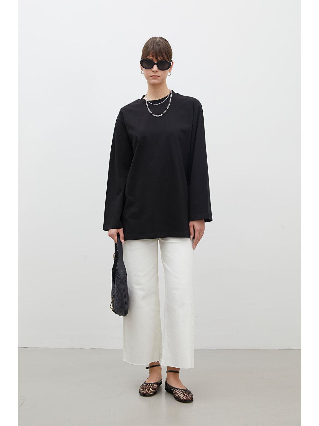 Oversize Pamuklu Sweatshirt Siyah-2