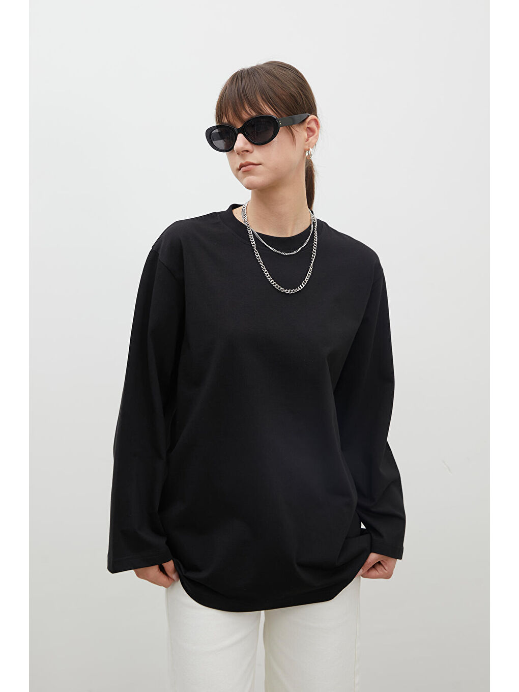 Oversize Pamuklu Sweatshirt Siyah-4