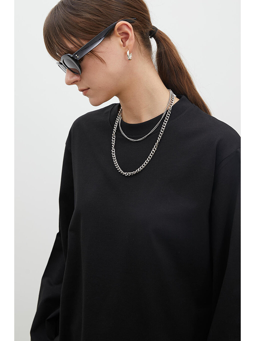 Oversize Pamuklu Sweatshirt Siyah-5