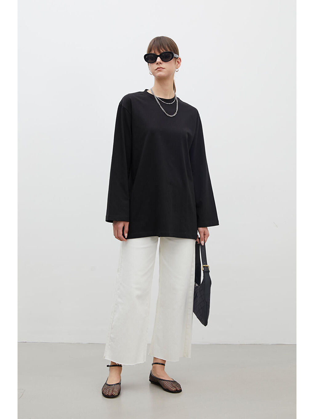 Oversize Pamuklu Sweatshirt Siyah-6