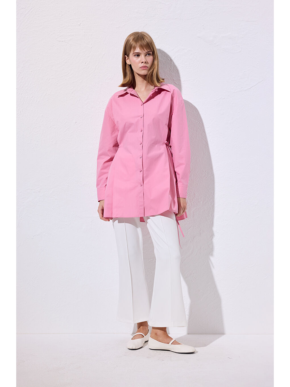 Bağlama Detaylı Gömlek Pembe-2