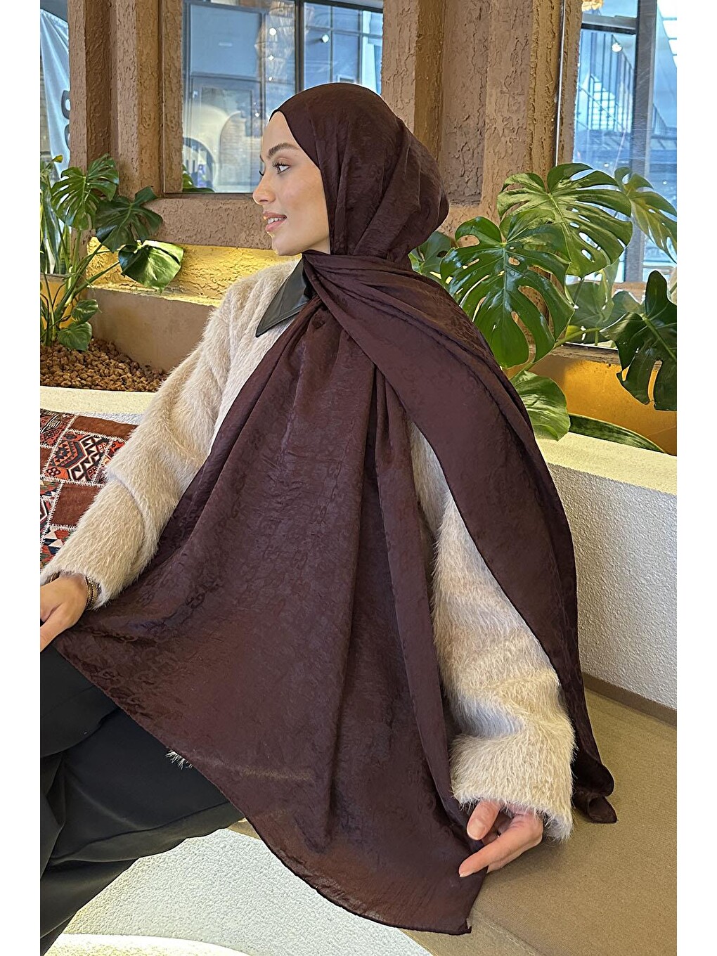 G Desen Ayrobin Floş Jakar Şal Koyu Bordo-3