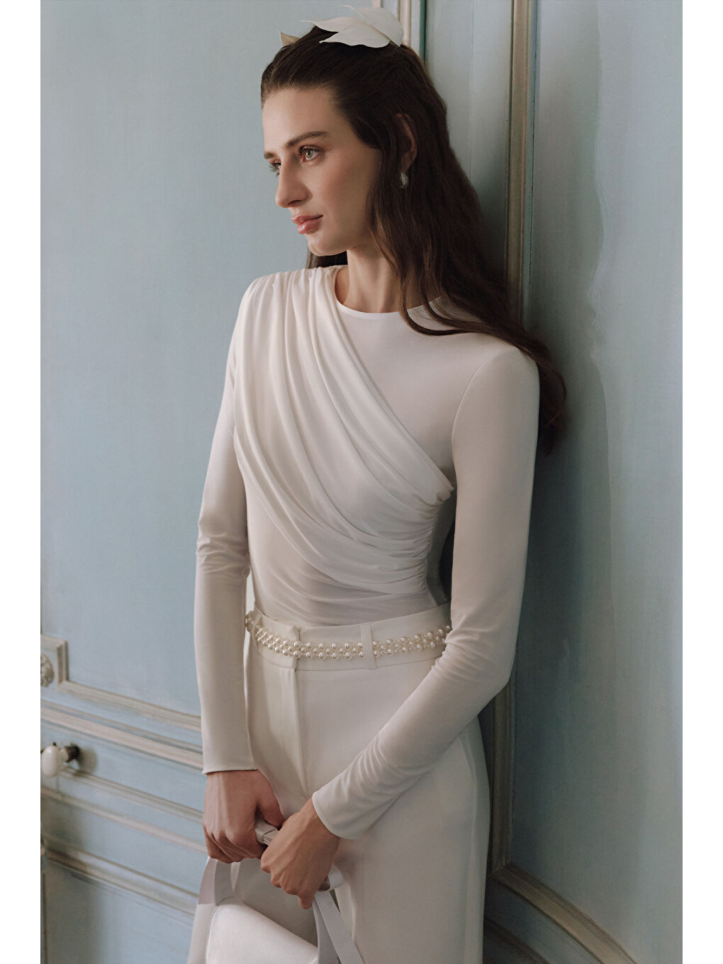 Pelerin Detaylı Bluz Ekru