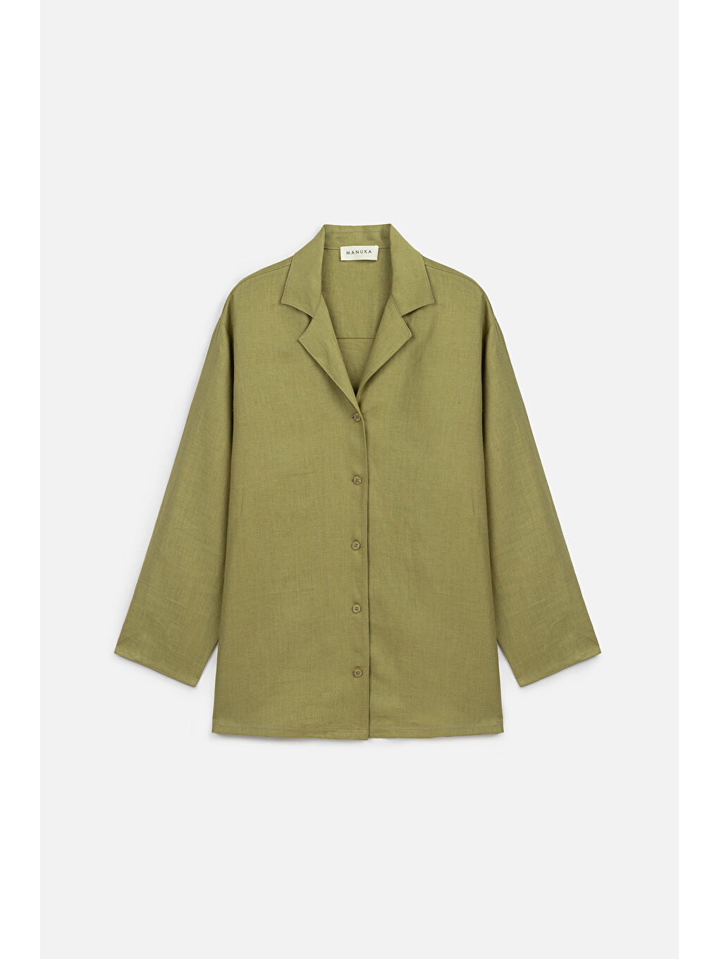 Keten Geniş Kollu Gömlek Elma Yeşili-1