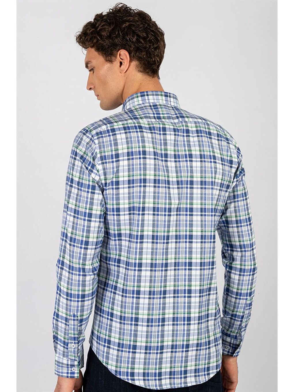 Siyah Slim Fit Uzun Kol Ekose Biyeli Erkek Gömlek DR220075-310-3