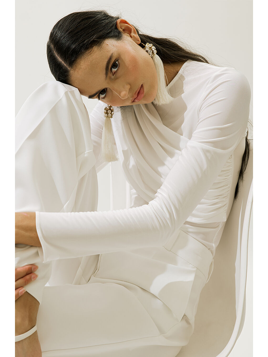 Pelerin Detaylı Bluz Ekru-2