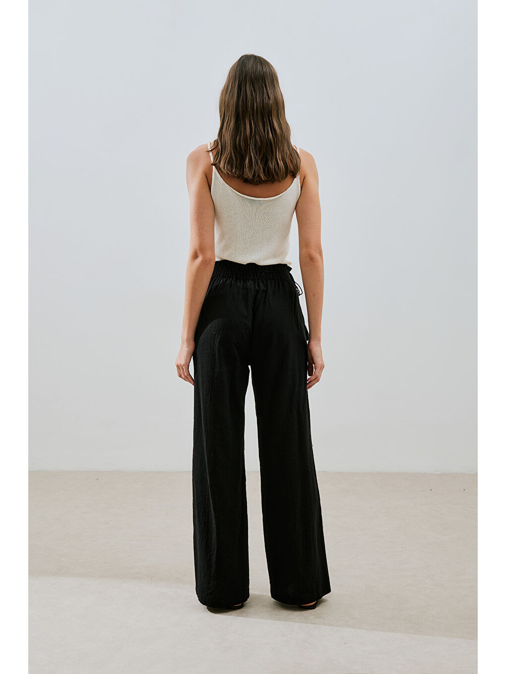 Dokulu Bağlamalı Pantolon Siyah-6