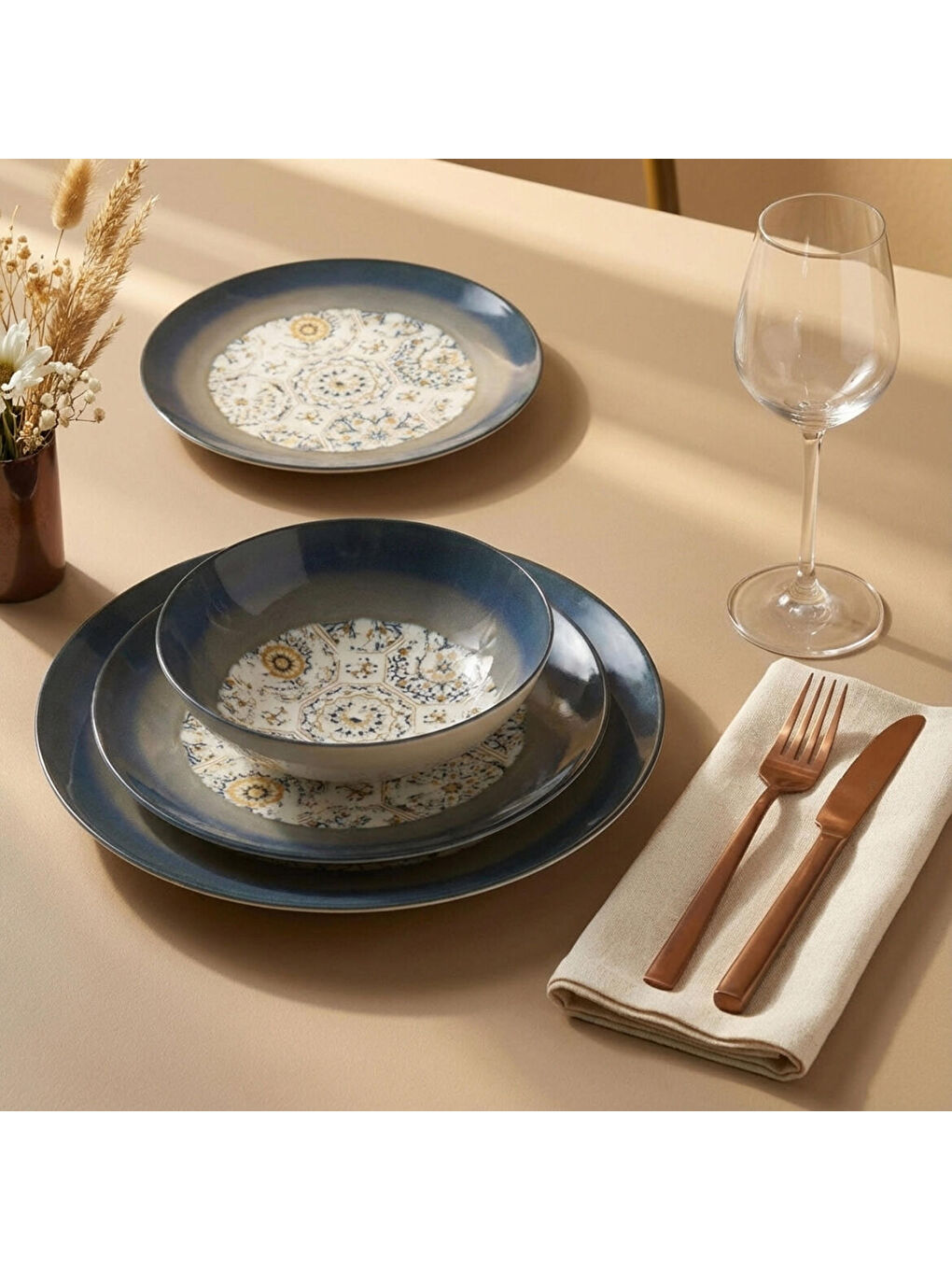 Ekru Camelia 24 Parça 6 Kişilik Yemek Takımı 3200-2