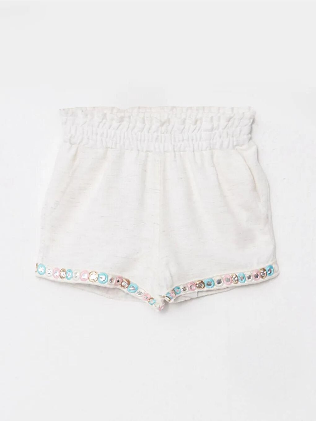 Bej Kız Çocuk Keten Şortlu Takım-2