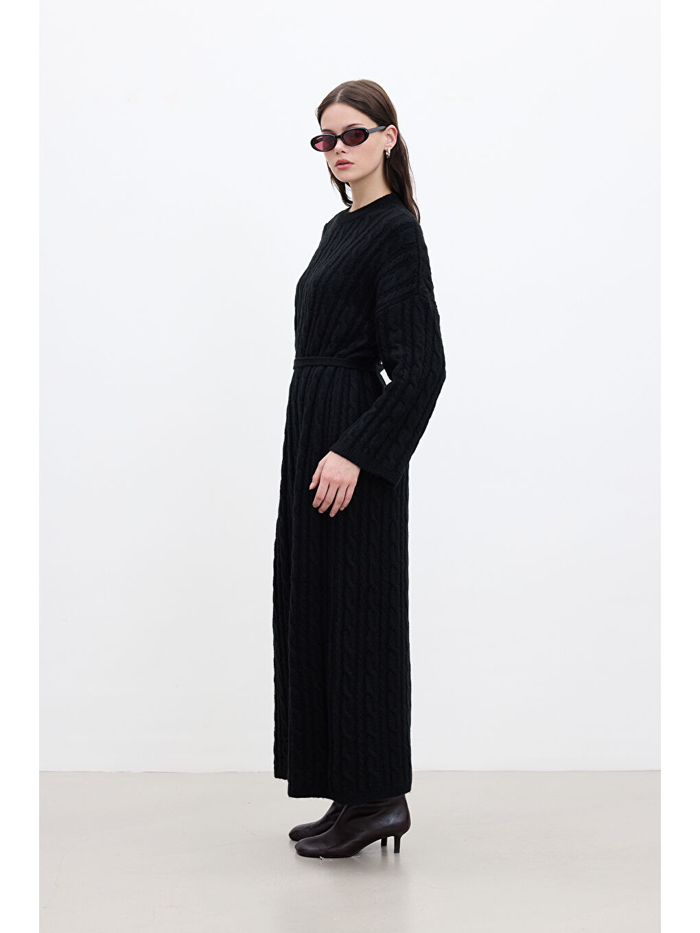 Saç Örgülü Triko Elbise Siyah-3