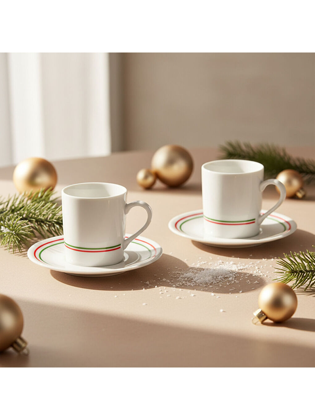 Ekru Camelia 2 Kişilik Kahve Fincanı Takımı Yeşil