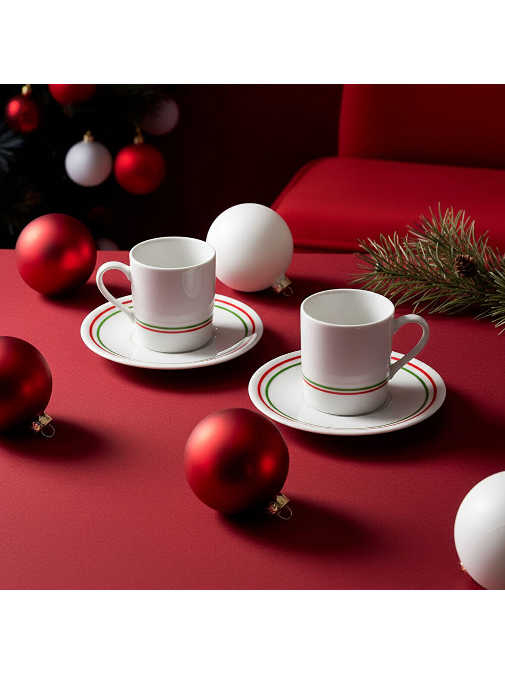 Ekru Camelia 2 Kişilik Kahve Fincanı Takımı Yeşil-1
