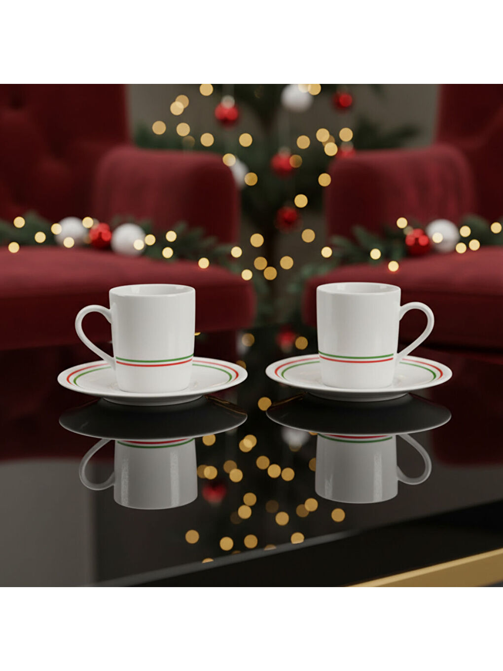 Ekru Camelia 2 Kişilik Kahve Fincanı Takımı Yeşil-2