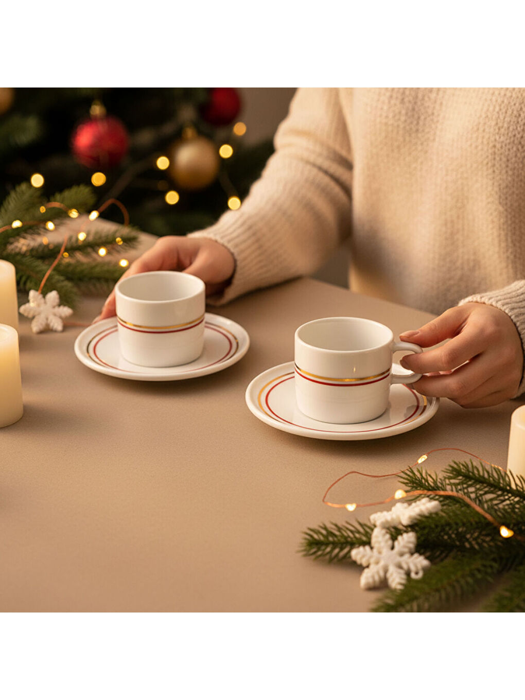 Ekru Mental 2 Kişilik Kahve Fincanı Takımı Altın-1