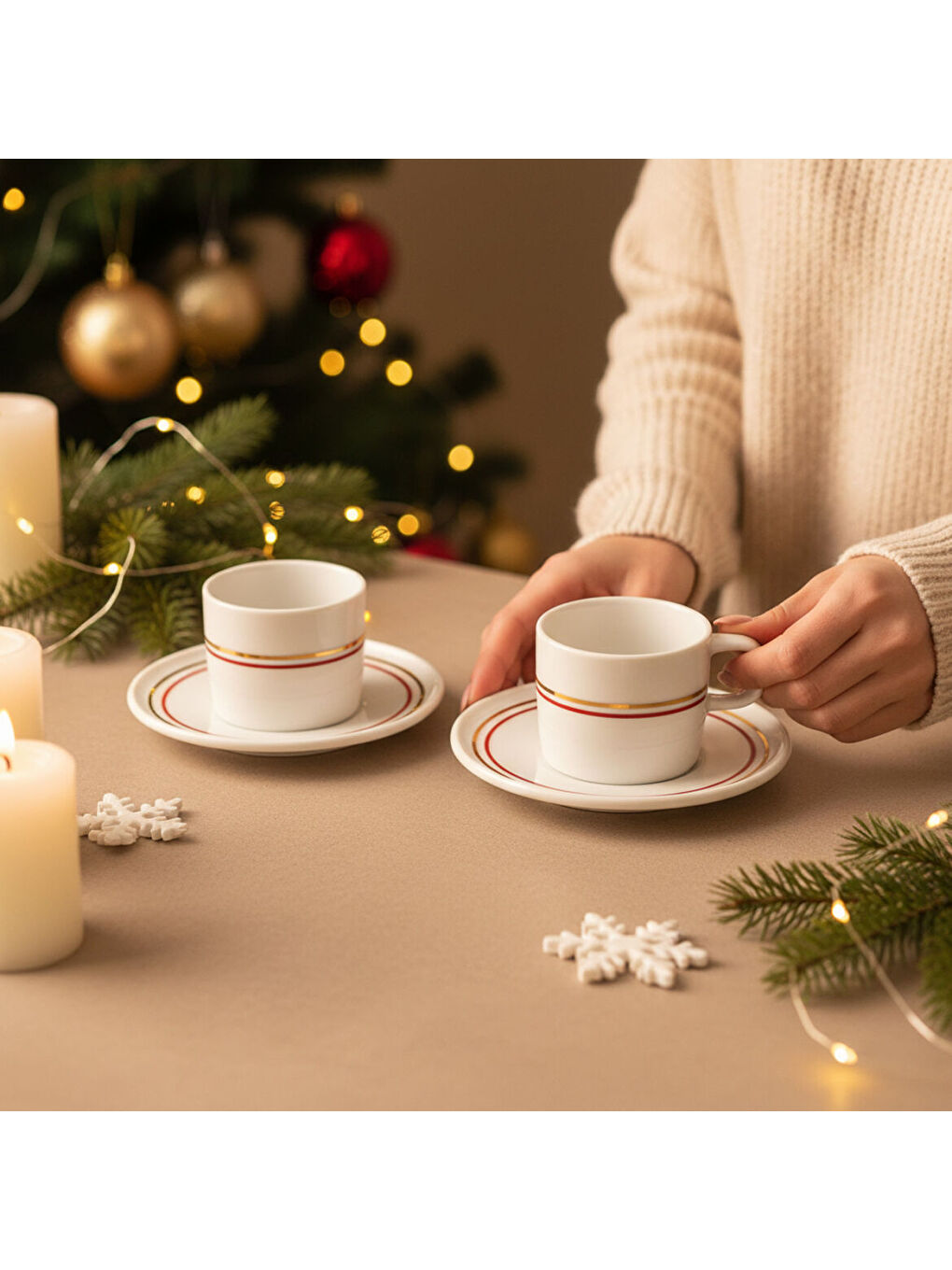 Ekru Mental 2 Kişilik Kahve Fincanı Takımı Altın-2