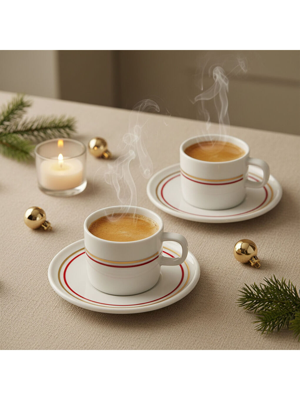 Ekru Mental 2 Kişilik Kahve Fincanı Takımı Altın-4