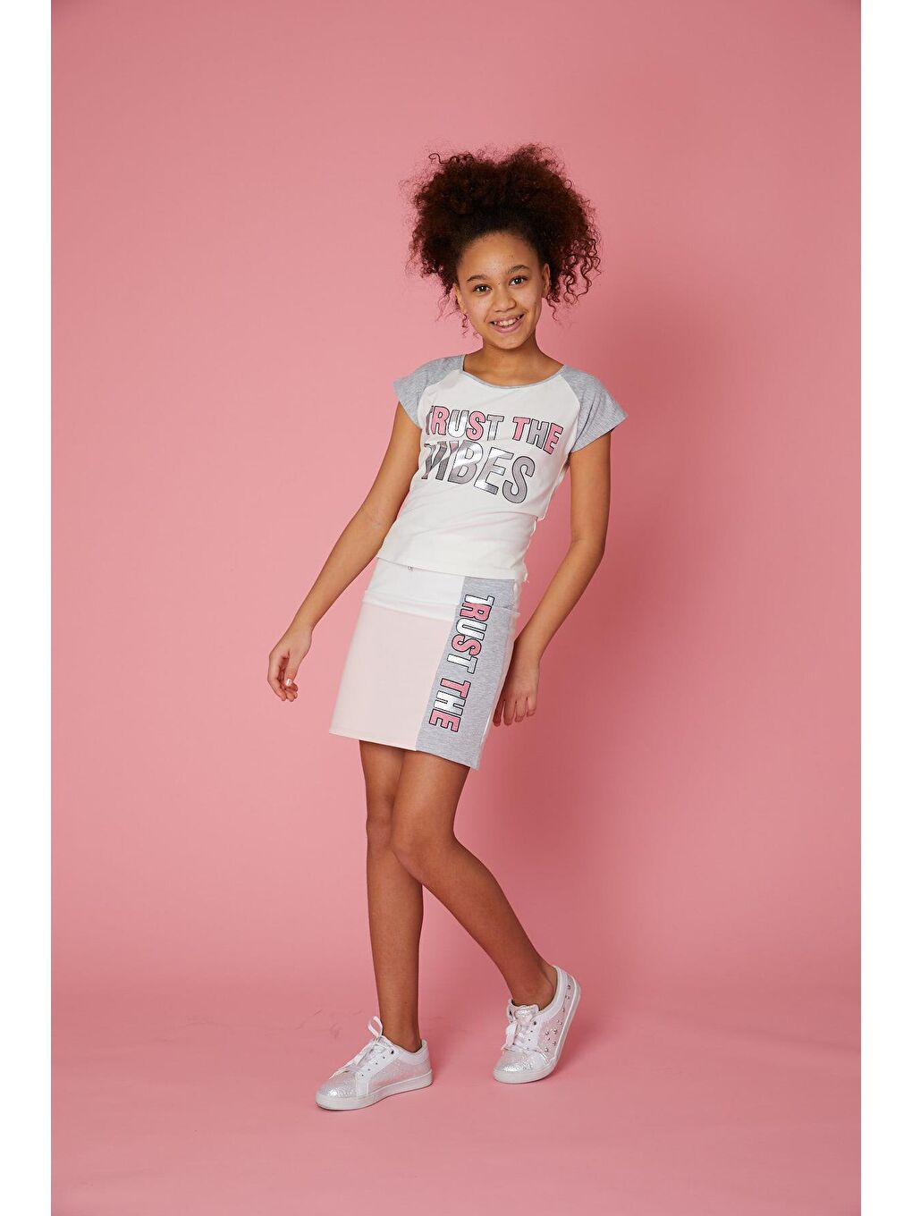 Ekru Kız Çocuk Vibes Tişört-2