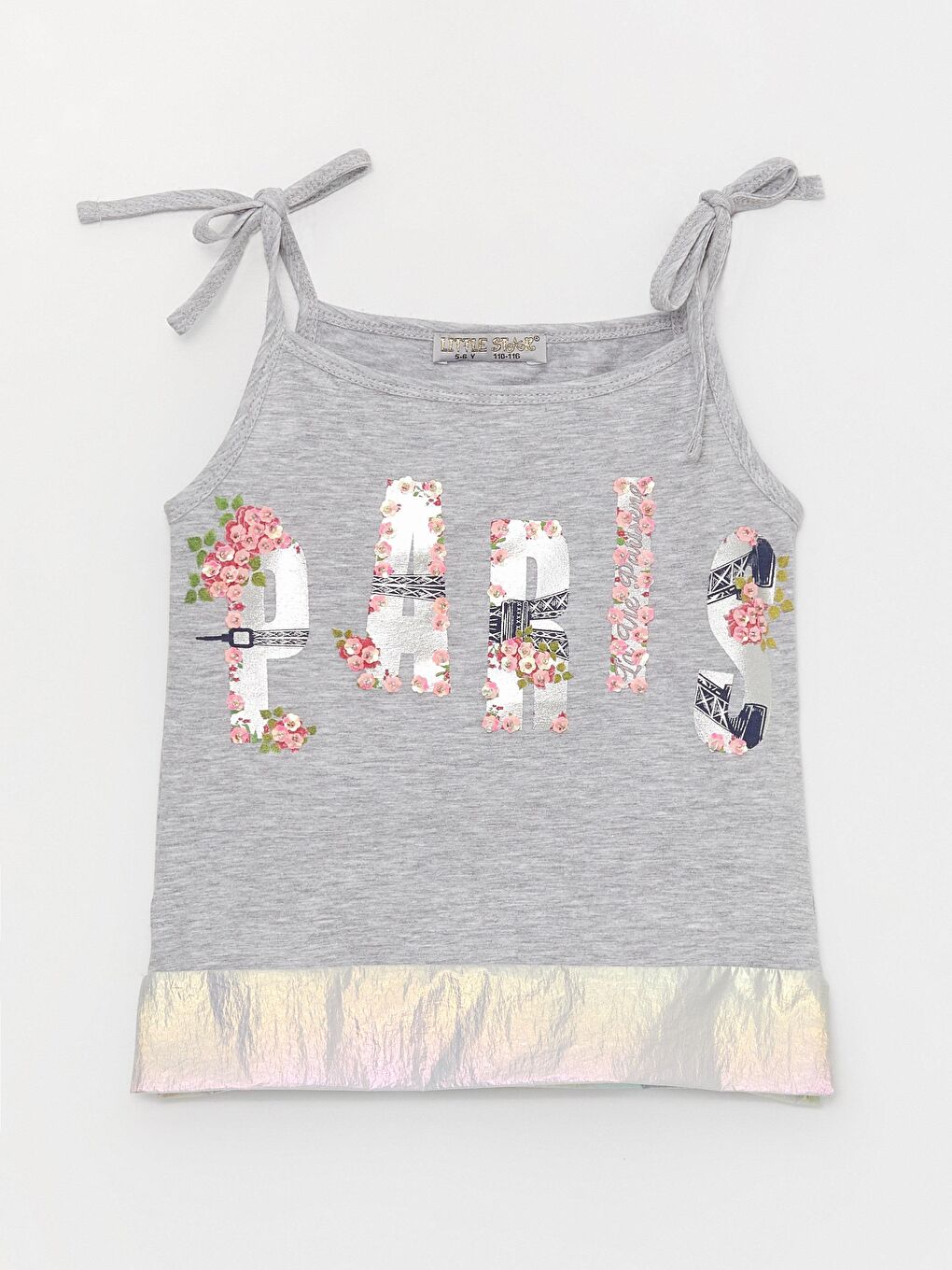 Gri Kız Çocuk Askılı Paris Bluz