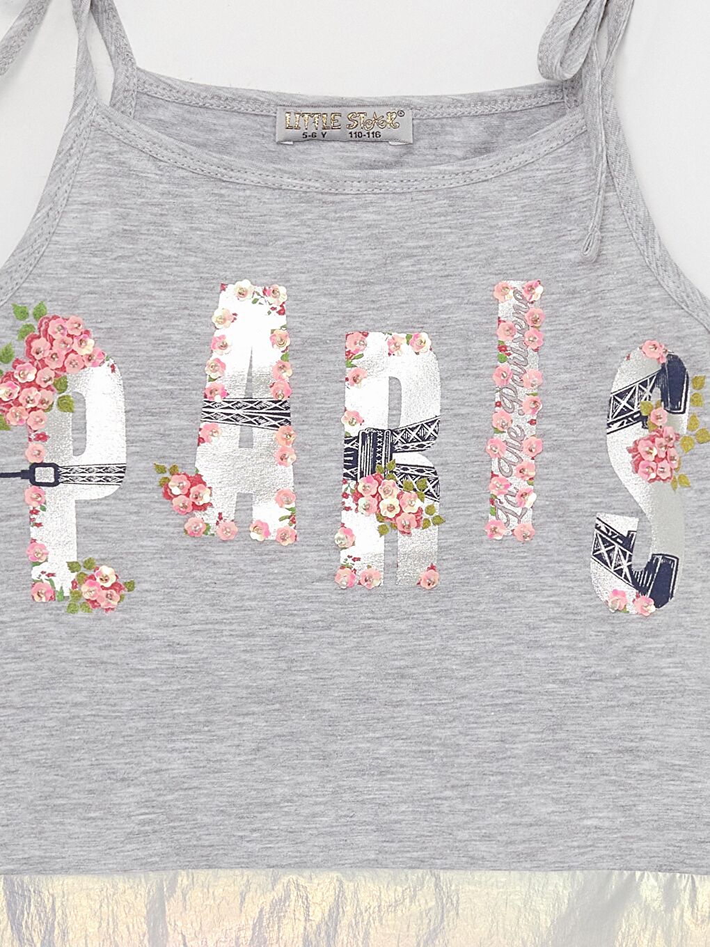 Gri Kız Çocuk Askılı Paris Bluz-1