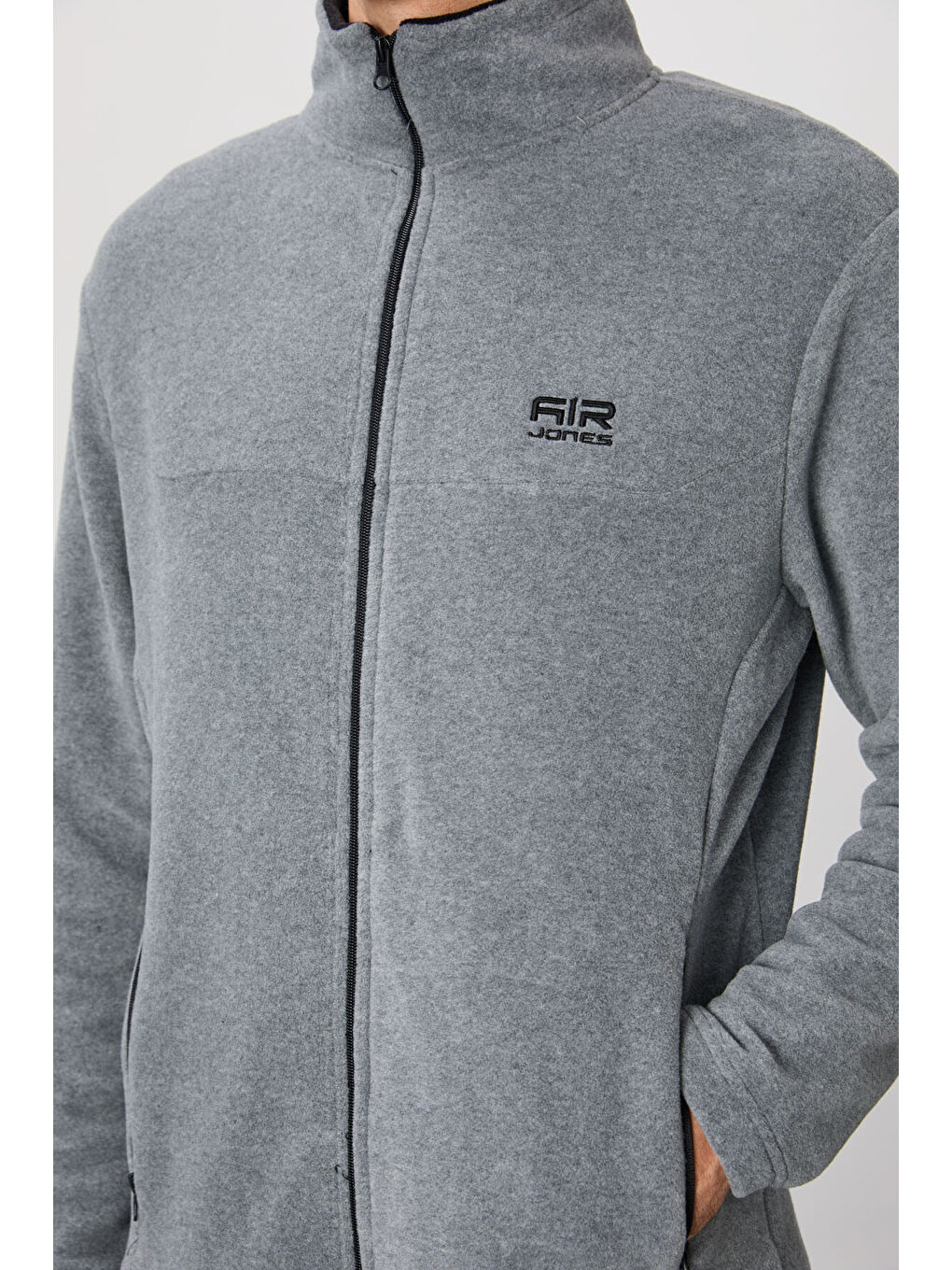 Hardy Gri Melanj Standart Kalıp Polar Erkek Fermuarlı Sweatshirt - 88299-4