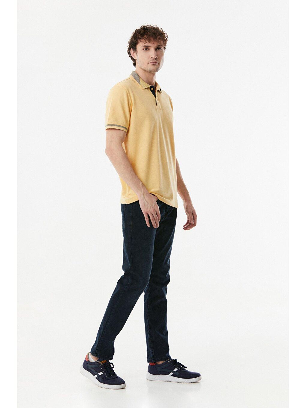 Sarı Polo Yaka Slim Fit Tişört-1