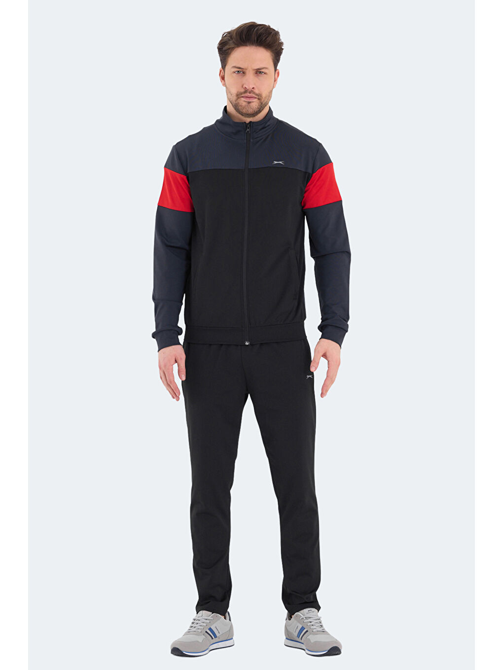 RANSU Erkek Fermuarlı Dik Yaka Cepli Koyu Gri Eşofman Takımı