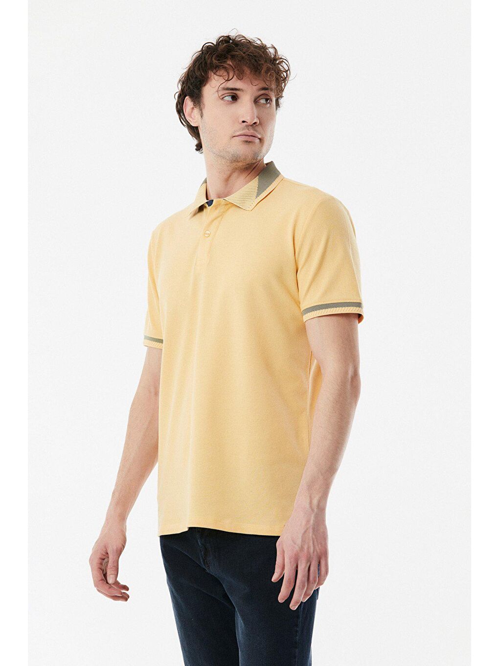 Sarı Polo Yaka Slim Fit Tişört-2