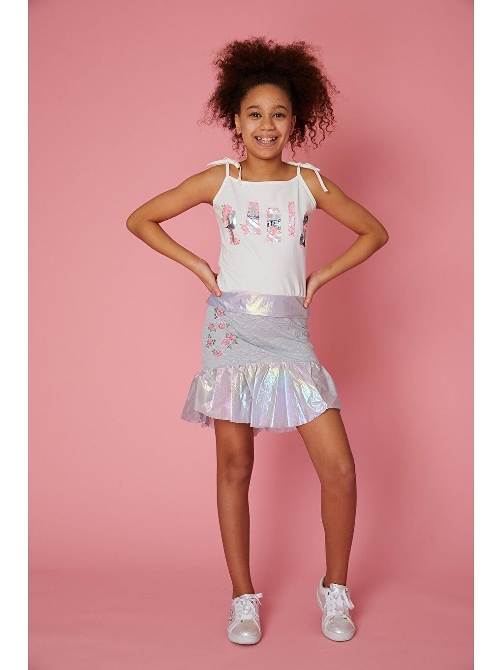 Ekru Kız Çocuk Askılı Paris Bluz