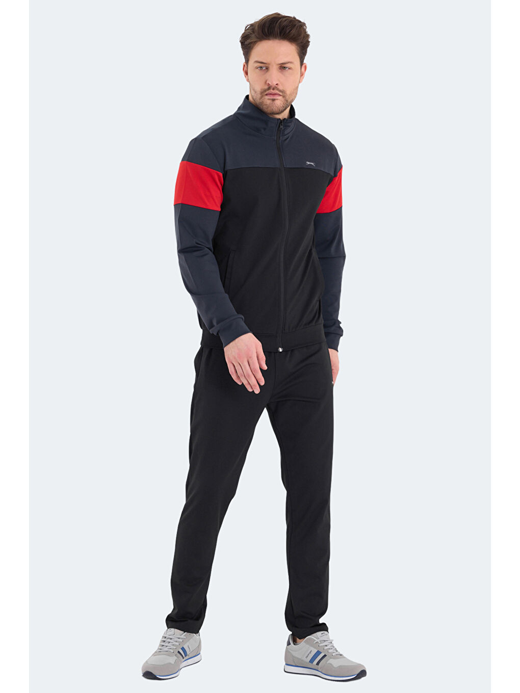 RANSU Erkek Fermuarlı Dik Yaka Cepli Koyu Gri Eşofman Takımı-2