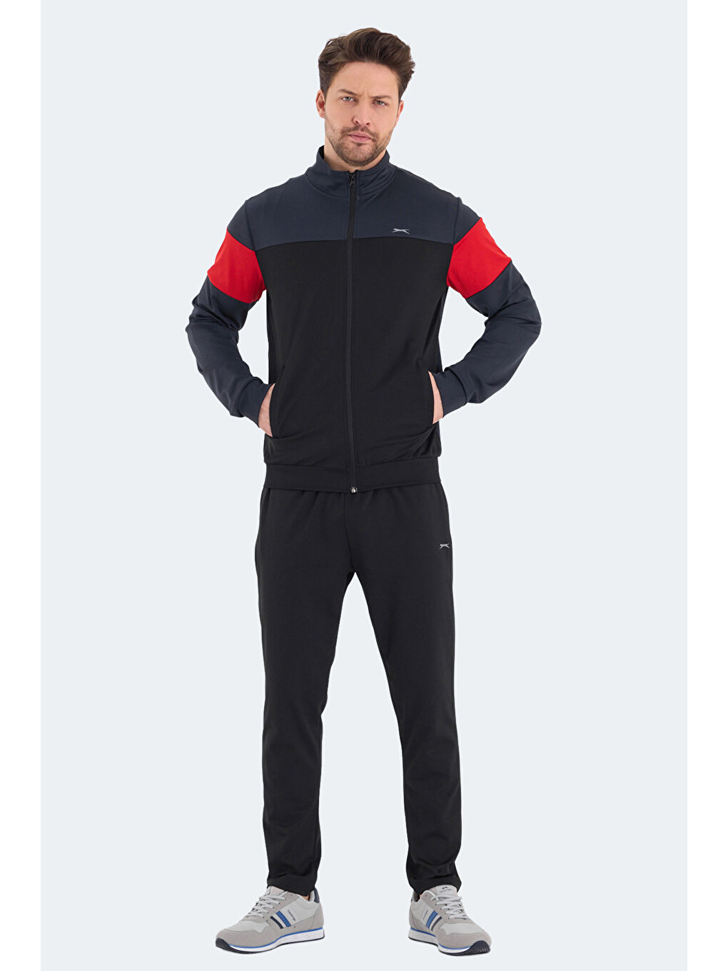 RANSU Erkek Fermuarlı Dik Yaka Cepli Koyu Gri Eşofman Takımı-3