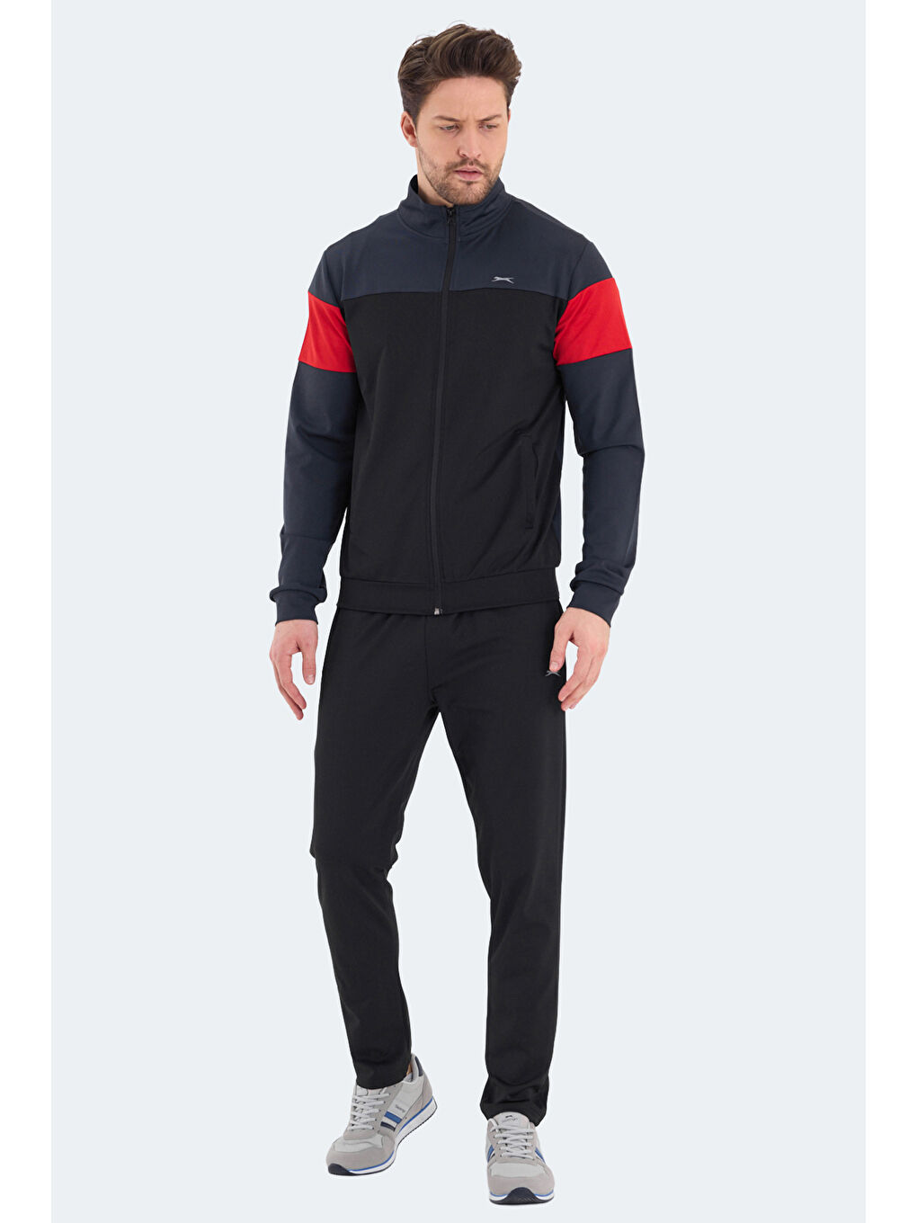 RANSU Erkek Fermuarlı Dik Yaka Cepli Koyu Gri Eşofman Takımı-6